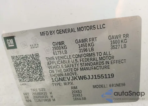 2018 Chevrolet Traverse Premier from USA, damaged, VIN 1GNEVJKW6JJ155119